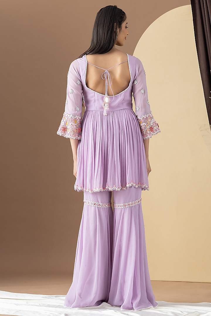 Lavender Georgette Wedding Sharara Set by KM By Kavita at Pernia's Pop Up Shop