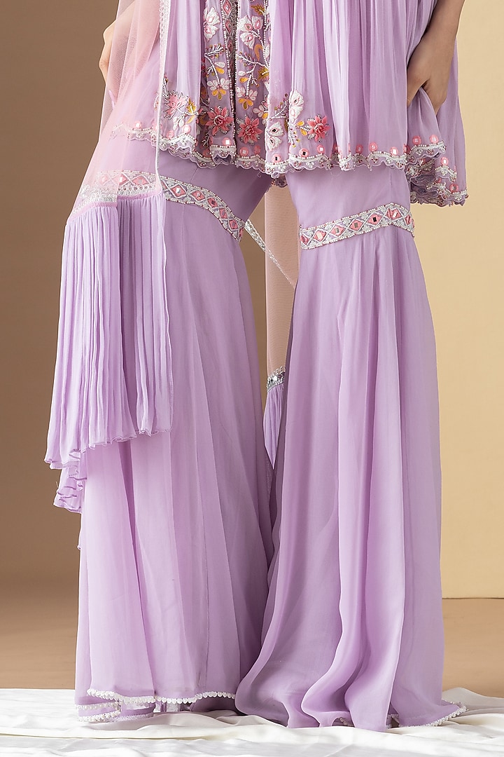 Lavender Georgette Wedding Sharara Set by KM By Kavita at Pernia's Pop Up Shop