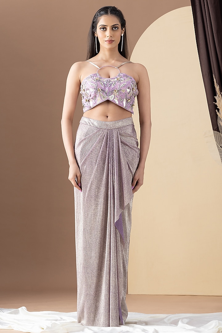 Lavender Ombre Organza Hand Embellished Cape Set by KM By Kavita at Pernia's Pop Up Shop
