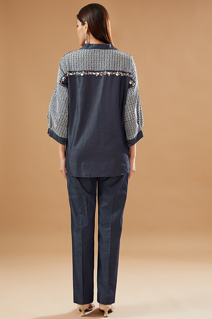 Blue Denim Embellished Co-Ord Set by KM By Kavita at Pernia's Pop Up Shop