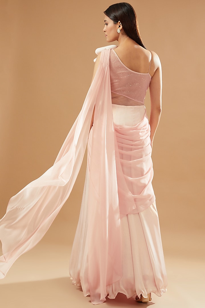 Rose Pink Shimmer Lurex Drape Wedding Saree by KM By Kavita at Pernia's Pop Up Shop