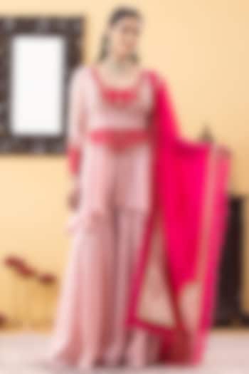 Pink Satin Wedding Sharara Set by KM By Kavita at Pernia's Pop Up Shop