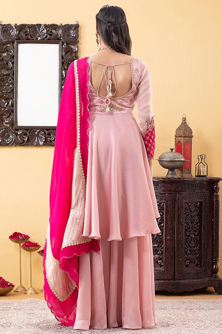 Pink Satin Wedding Sharara Set by KM By Kavita at Pernia's Pop Up Shop