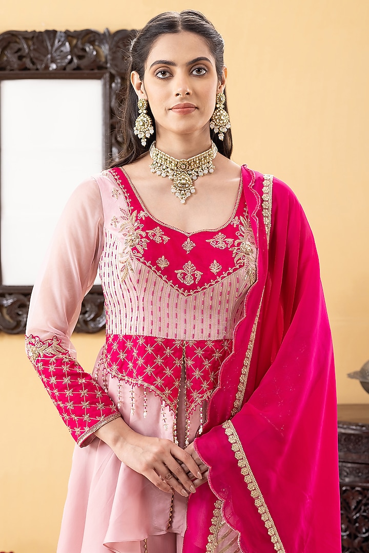Pink Satin Wedding Sharara Set by KM By Kavita at Pernia's Pop Up Shop