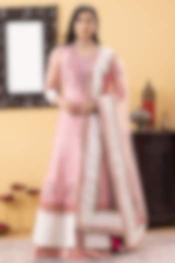 Pink Silk & Shimmer Net Cutdana Embroidered Achkan Jacket  dulhan bday 22 may Lehenga Set by KM By Kavita at Pernia's Pop Up Shop