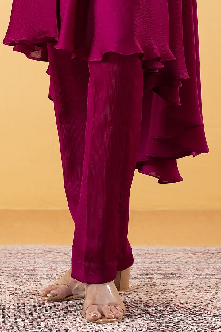 Wine Armani Chiffon Hand Embellished Tunic Set by KM By Kavita at Pernia's Pop Up Shop