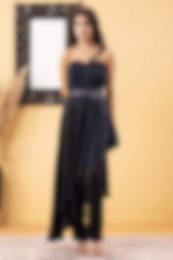 Navy Blue Armani Chiffon Pant Set by KM By Kavita at Pernia's Pop Up Shop