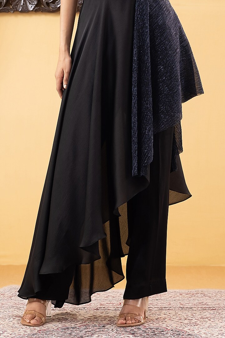Navy Blue Armani Chiffon Pant Set by KM By Kavita at Pernia's Pop Up Shop