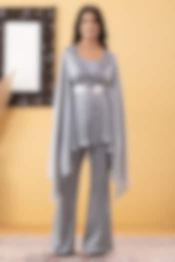 Grey Armani Chiffon Hand Work Kaftan Set by KM By Kavita at Pernia's Pop Up Shop