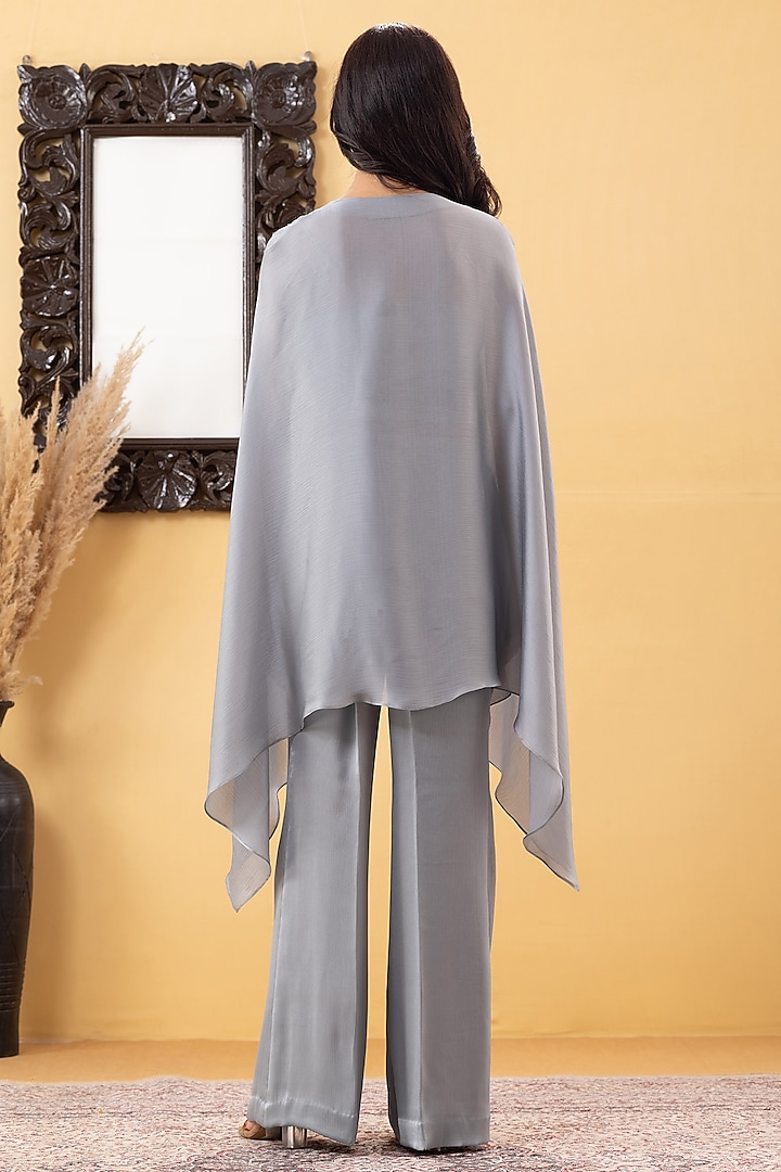 Grey Armani Chiffon Hand Work Kaftan Set by KM By Kavita at Pernia's Pop Up Shop