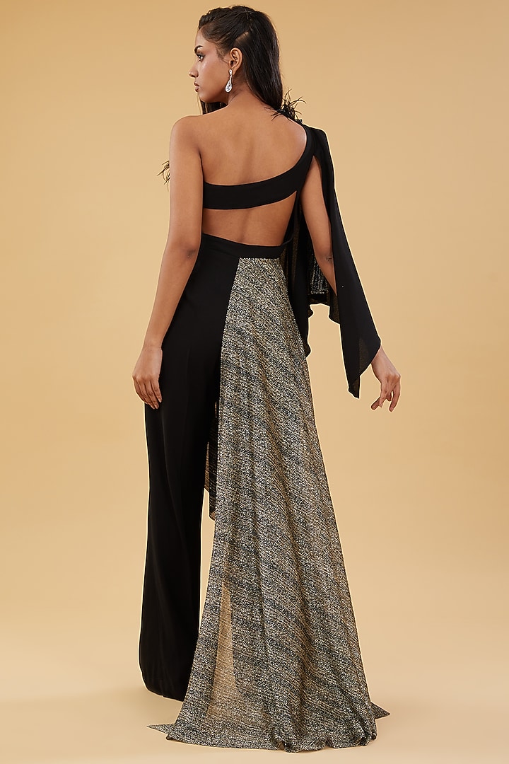 Black Double Georgette Hand Embellished Jumpsuit by KM By Kavita at Pernia's Pop Up Shop