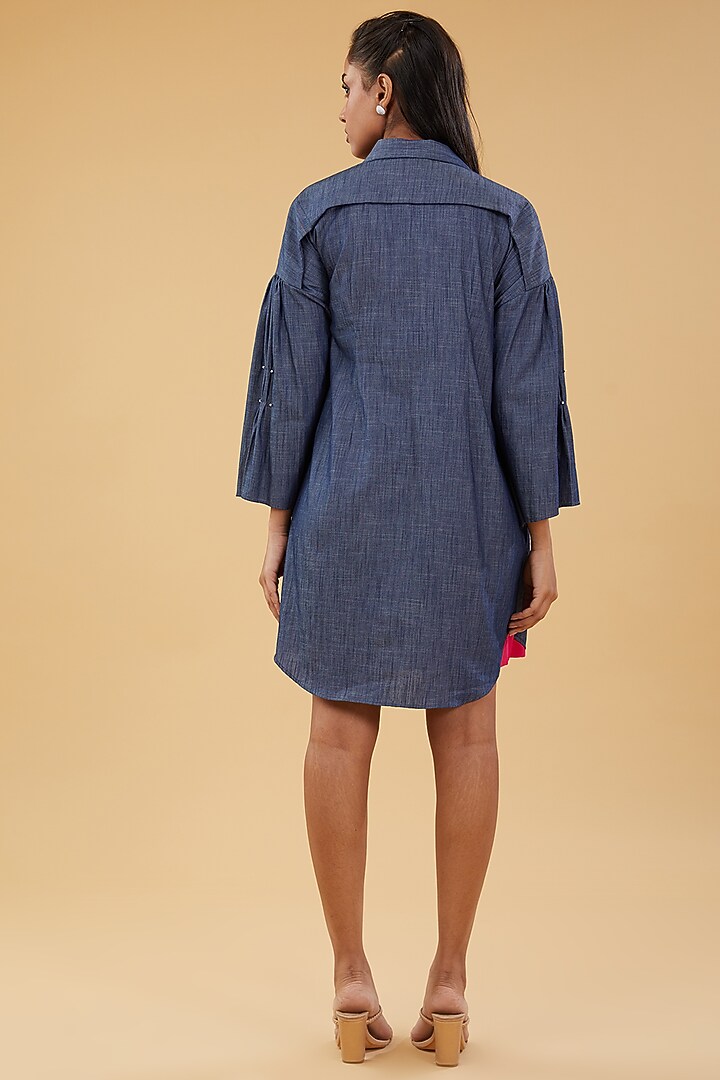 Blue Denim Hand Embellished Summer Shirt Dress by KM By Kavita at Pernia's Pop Up Shop