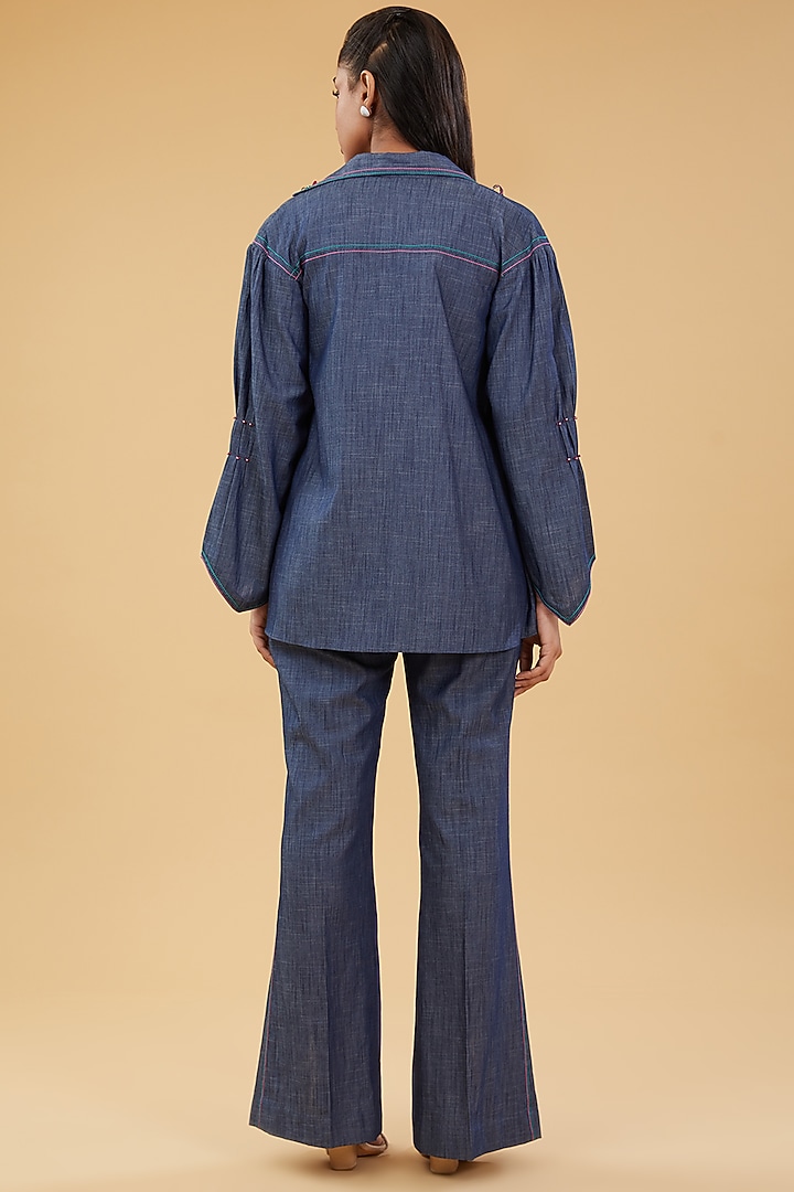 Blue Denim Hand Embellished Co-Ord Set by KM By Kavita at Pernia's Pop Up Shop