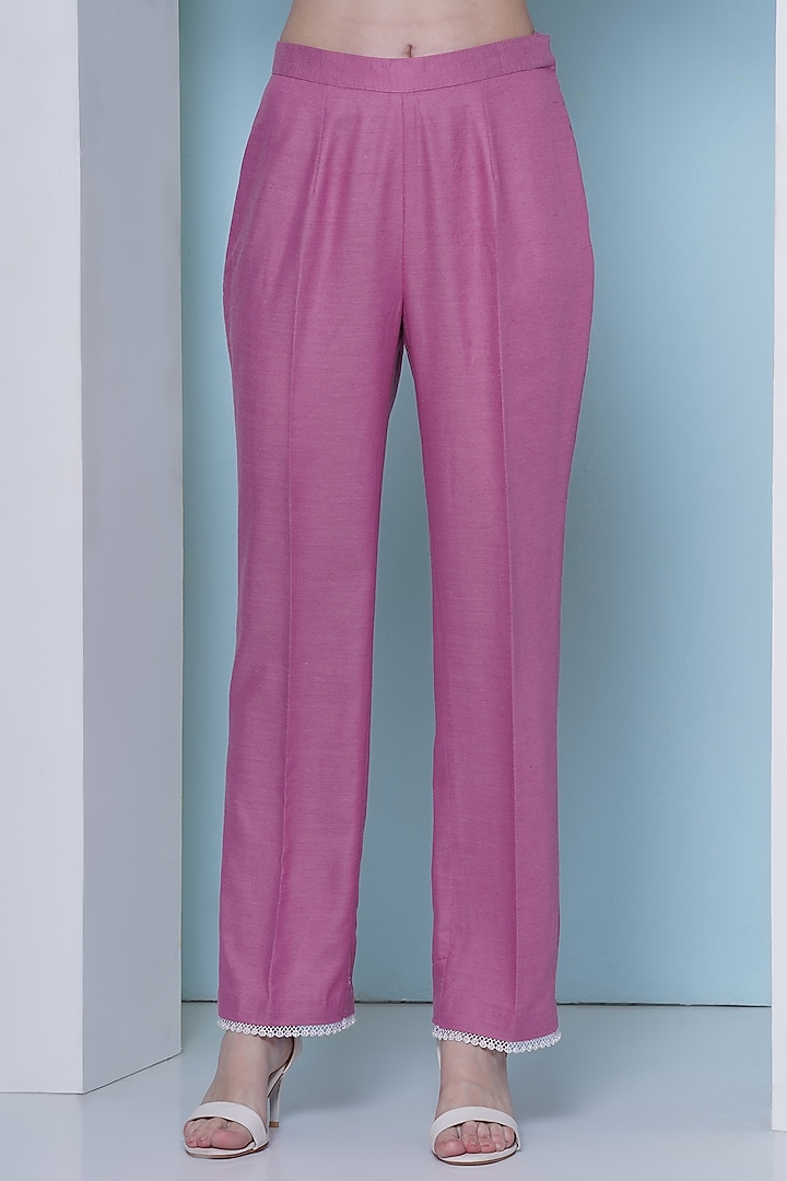 Pink Linen Cotton Hand Embroidered & Color-Blocked Co-Ord Set by KM By Kavita at Pernia's Pop Up Shop
