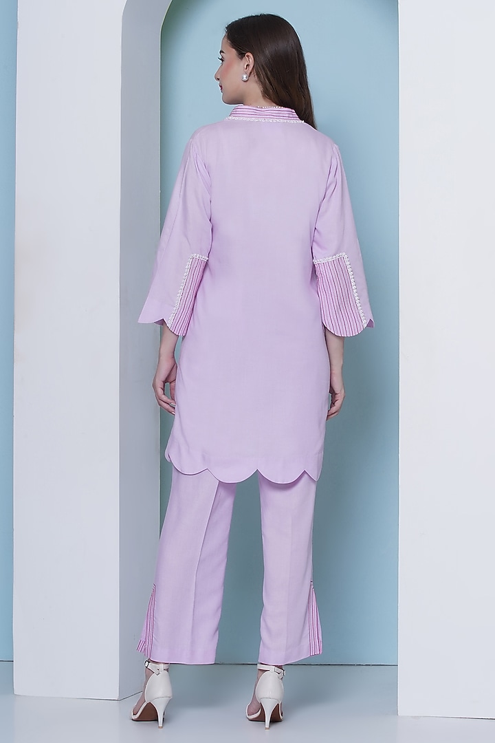 Light Pink Linen Cotton Zardosi Hand Work Co-Ord Set by KM By Kavita at Pernia's Pop Up Shop
