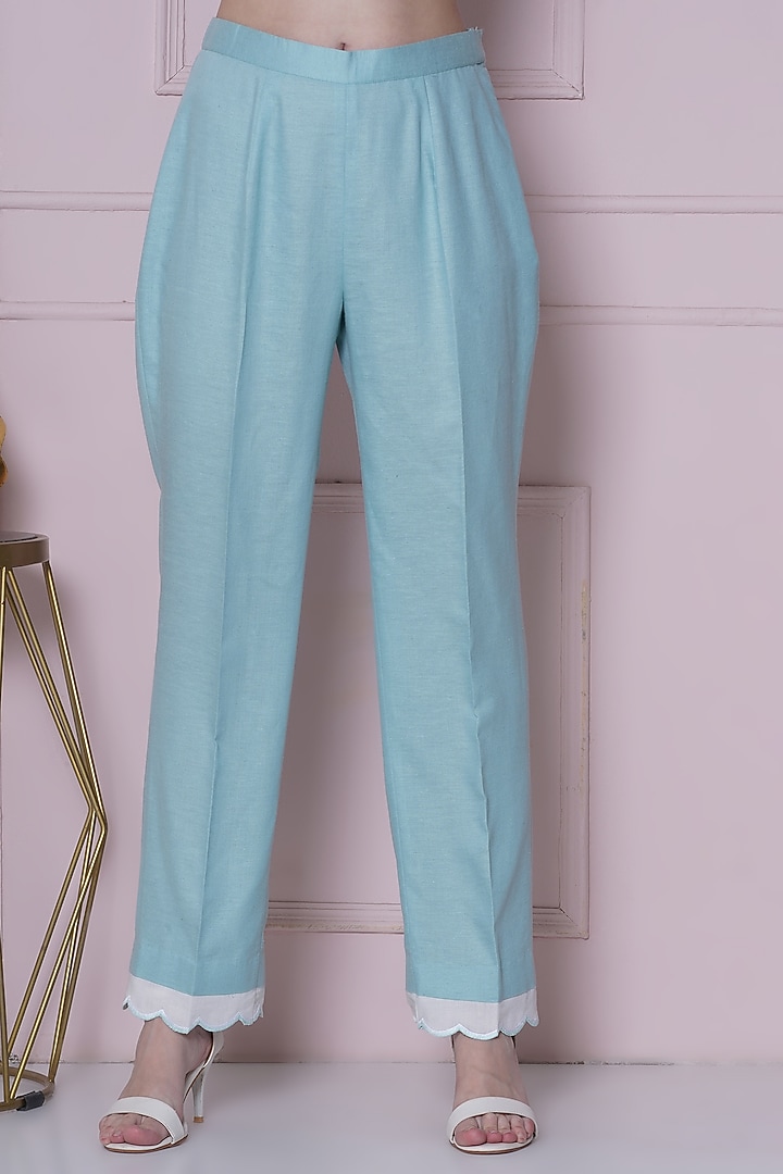 Aqua Blue Linen Cotton Hand Work Co-Ord Set by KM By Kavita at Pernia's Pop Up Shop