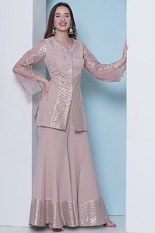 Nude Pink Georgette Sharara Set by KM By Kavita