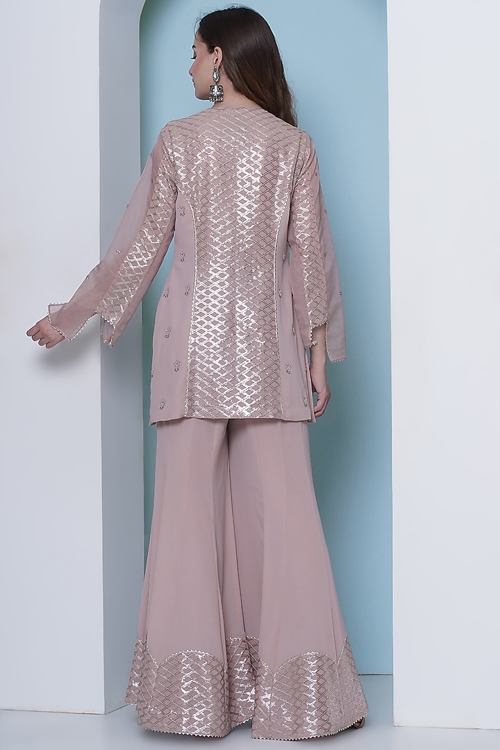 Nude Pink Georgette Wedding Sharara Set by KM By Kavita at Pernia's Pop Up Shop