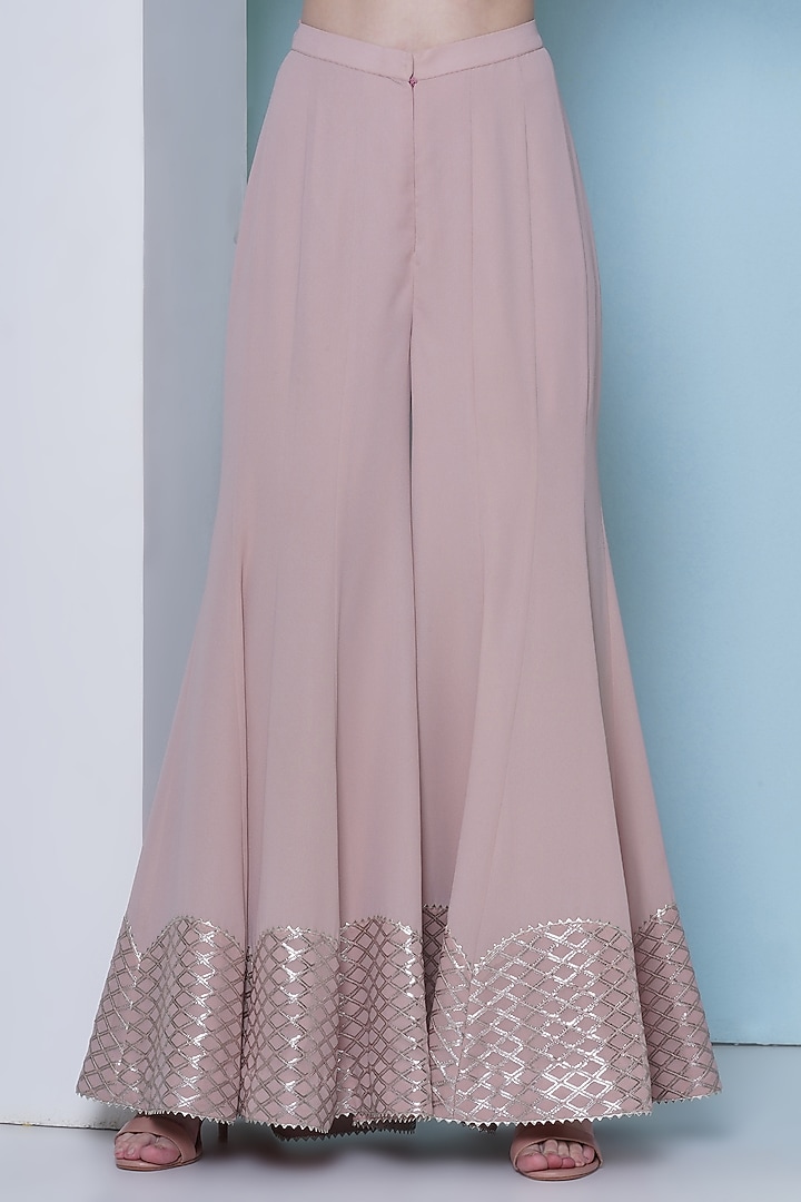Nude Pink Georgette Wedding Sharara Set by KM By Kavita at Pernia's Pop Up Shop