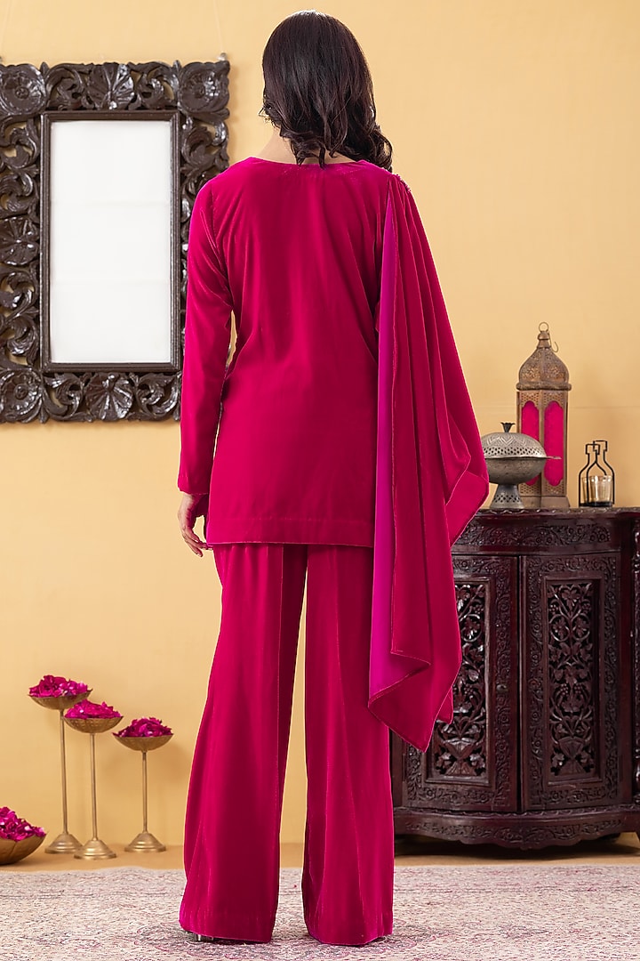 Fuchsia Velvet Flared Pant Set by KM By Kavita at Pernia's Pop Up Shop