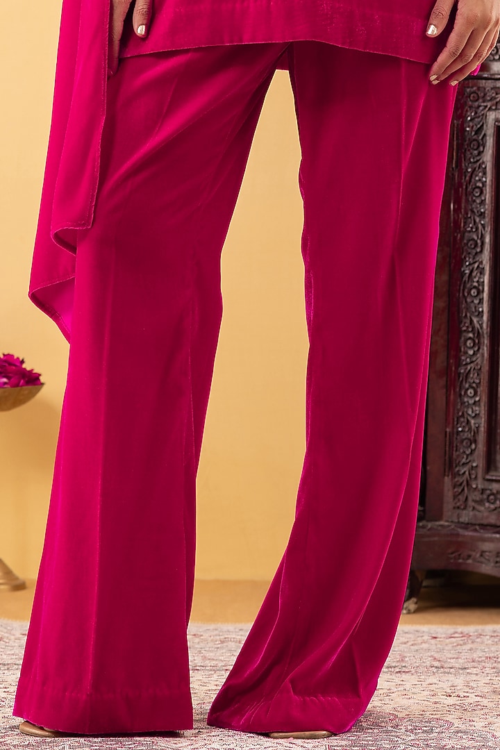 Fuchsia Velvet Flared Pant Set by KM By Kavita at Pernia's Pop Up Shop
