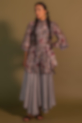 Grey Silk Pant Set by Khamaj India at Pernia's Pop Up Shop