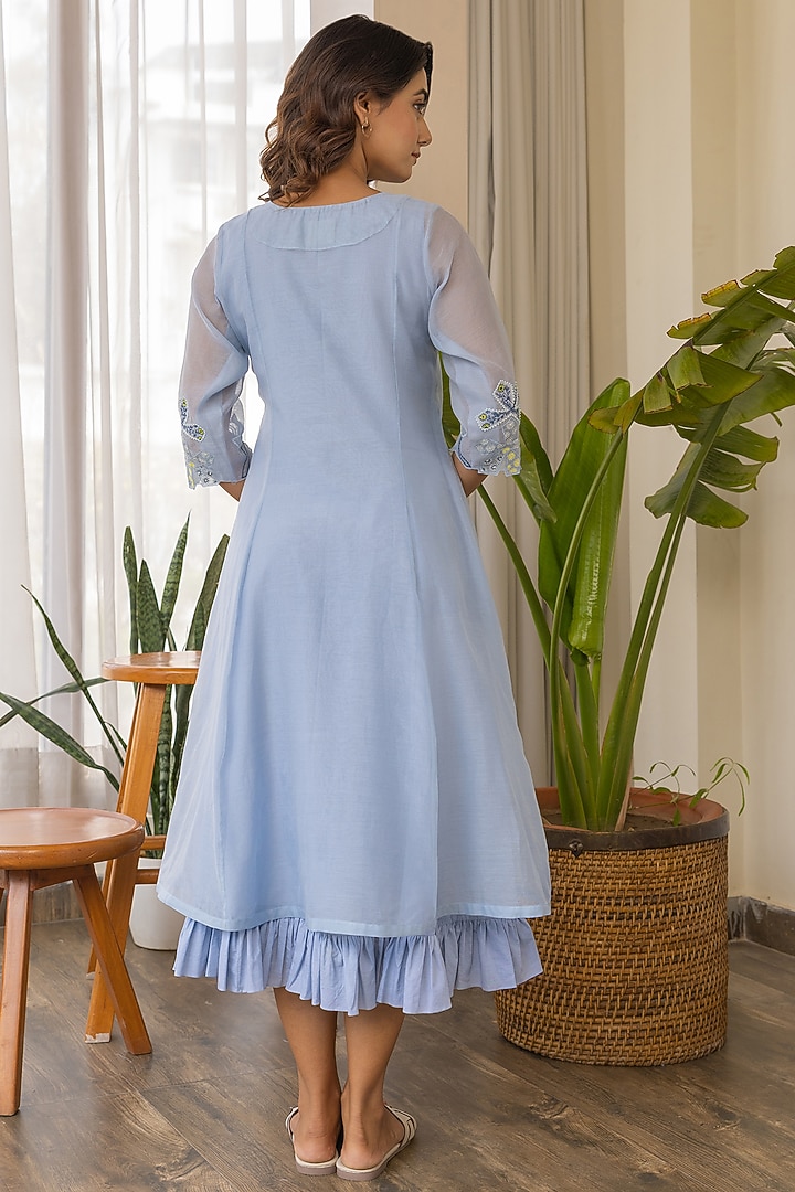Sky Blue Chanderi Embroidered Kurta by Khamaj India at Pernia's Pop Up Shop