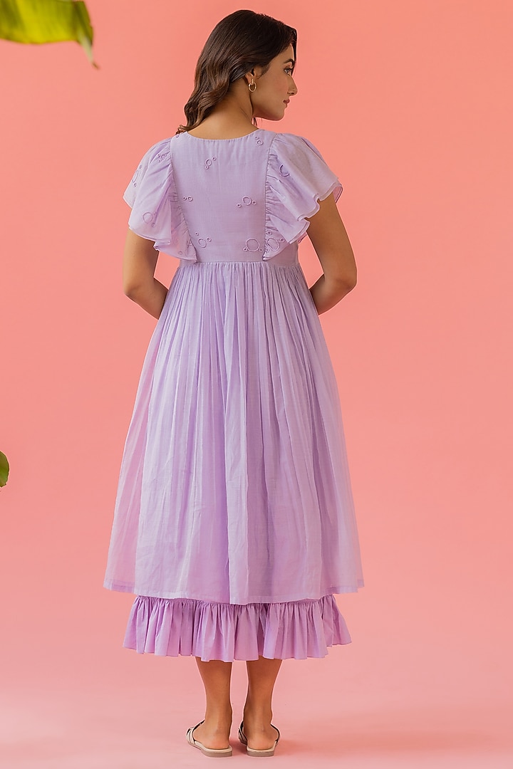 Lilac Chanderi Embroidered Summer Dress by Khamaj India at Pernia's Pop Up Shop