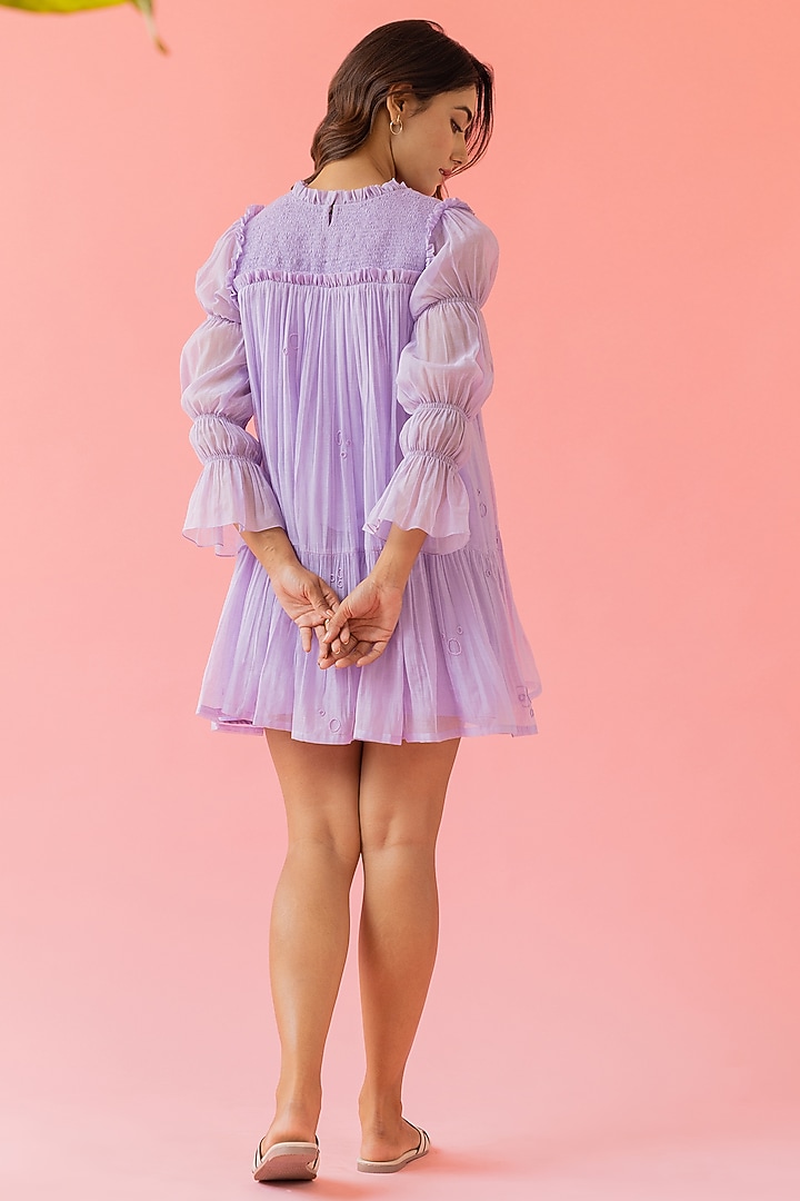 Lilac Chanderi Embroidered Summer Dress by Khamaj India at Pernia's Pop Up Shop