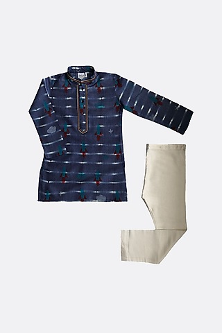 Indigo Tie-Dye Kurta Set For Boys by Krishna Mehta Kids