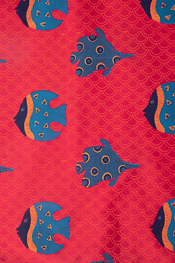 Red Blue Embroidered Kurta Set For Boys by Krishna Mehta Kids at Pernia's Pop Up Shop