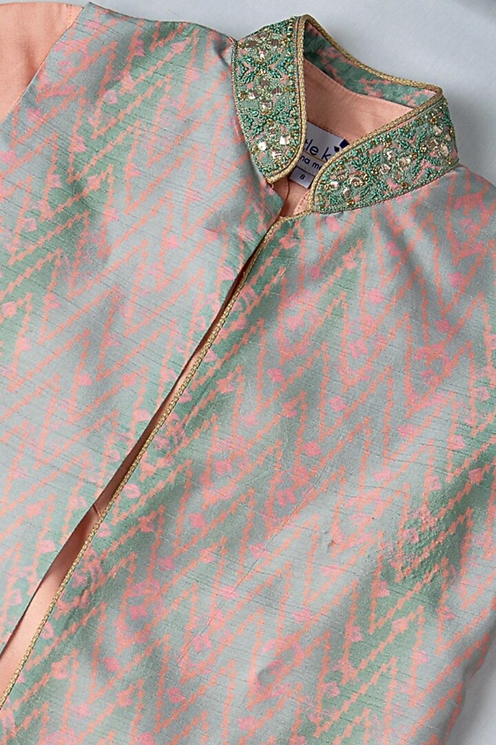 Green Tie-Dyed Bundi Jacket With Kurta Set For Boys by Krishna Mehta Kids at Pernia's Pop Up Shop