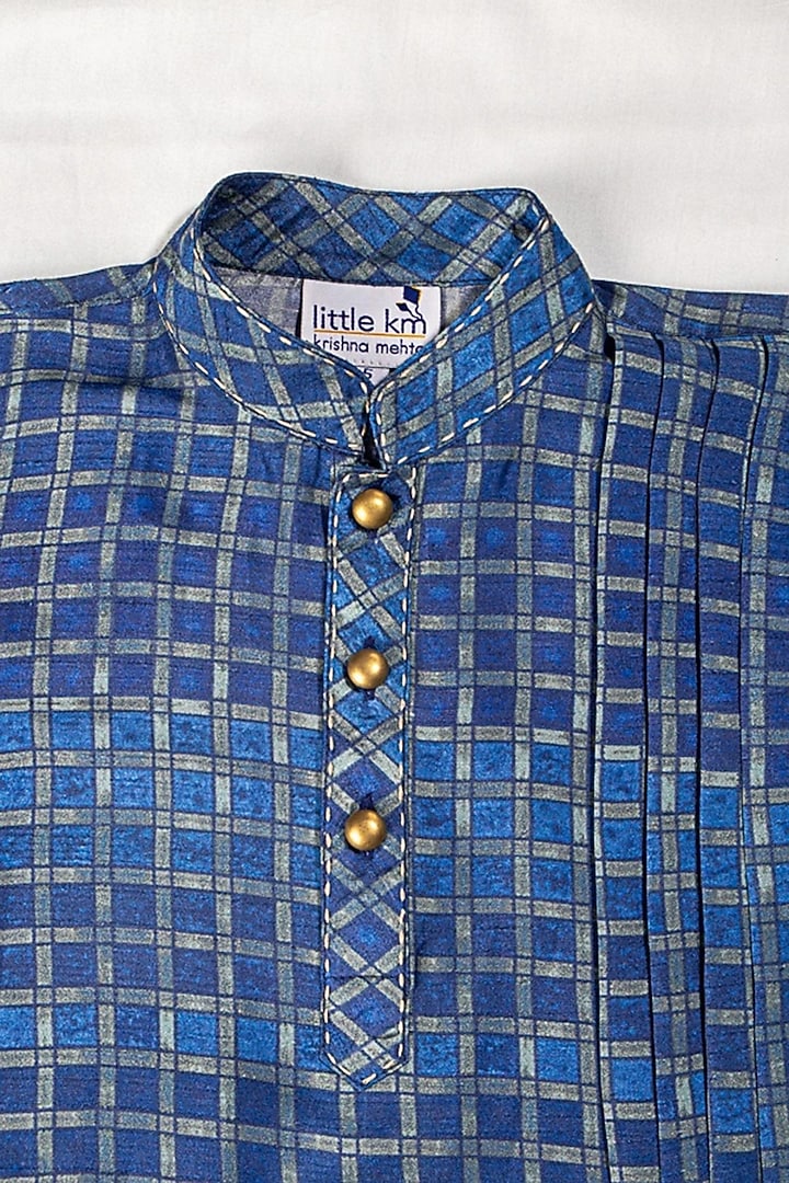 Blue Tussar Tie-Dyed Kurta Set For Boys by Krishna Mehta Kids at Pernia's Pop Up Shop