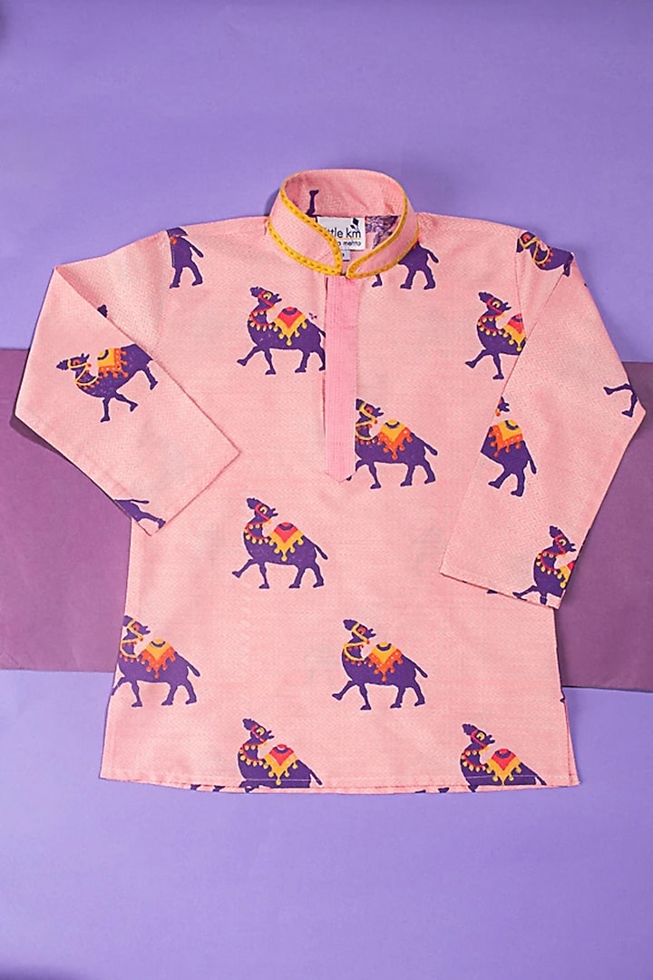 Pink Viscose Printed Kurta Set For Boys by Krishna Mehta Kids at Pernia's Pop Up Shop