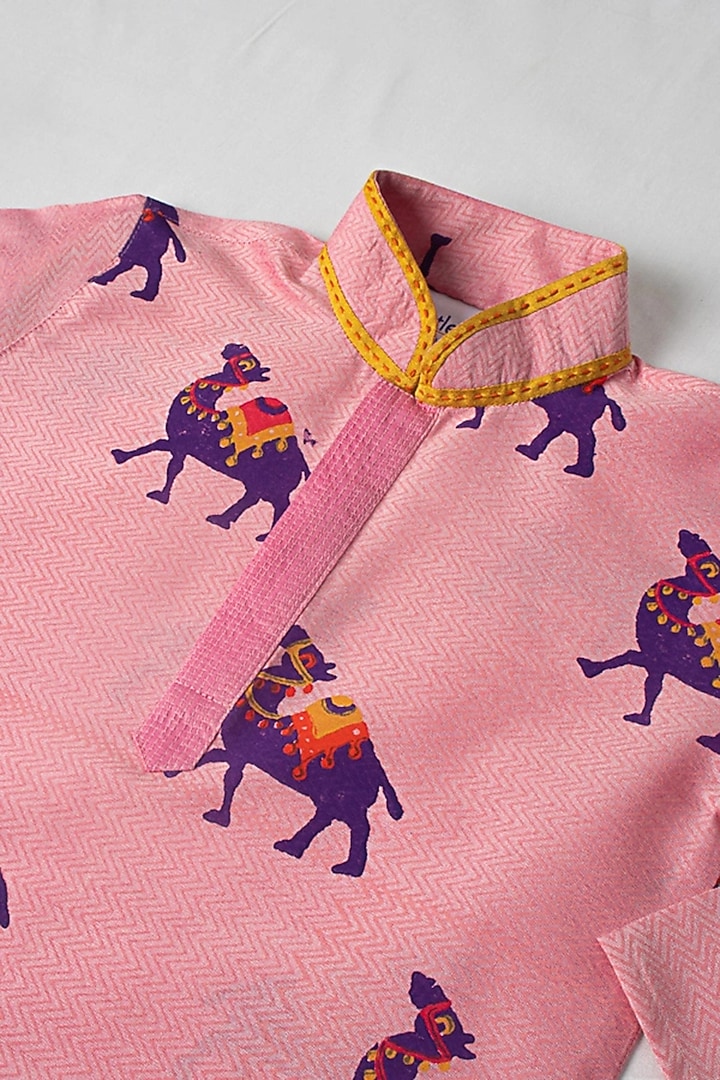 Pink Viscose Printed Kurta Set For Boys by Krishna Mehta Kids at Pernia's Pop Up Shop