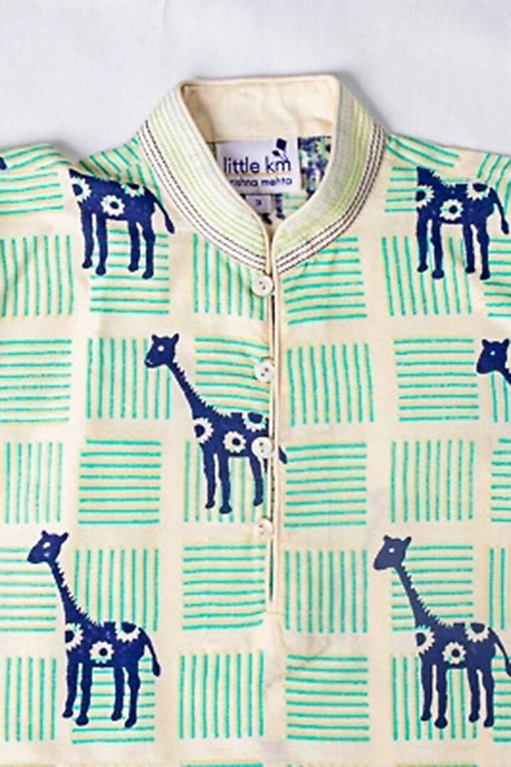 Blue Printed Kurta Set For Boys by Krishna Mehta Kids at Pernia's Pop Up Shop