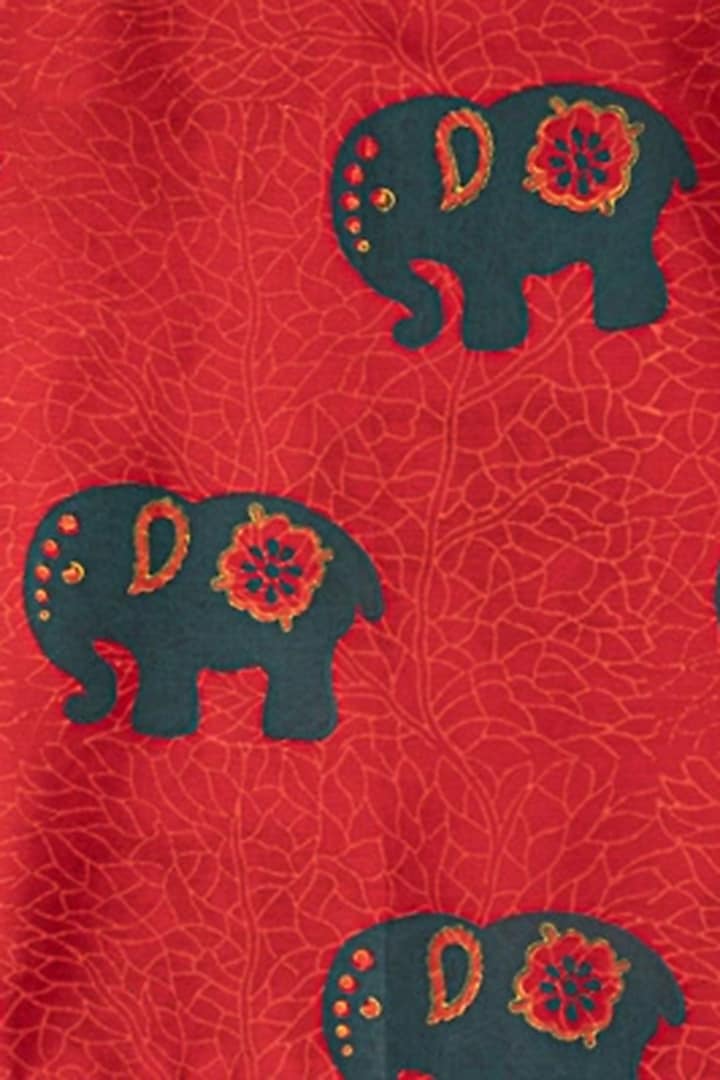 Red Viscose Printed Kurta Set For Boys by Krishna Mehta Kids at Pernia's Pop Up Shop