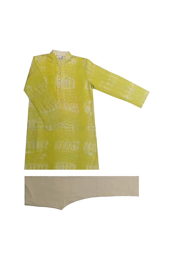 Green Tie & Dye Kurta Set For Boys by Krishna Mehta Kids