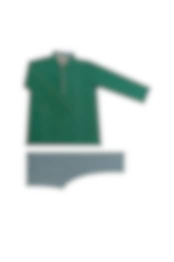 Turquoise Printed Kurta Set For Boys by Krishna Mehta Kids at Pernia's Pop Up Shop