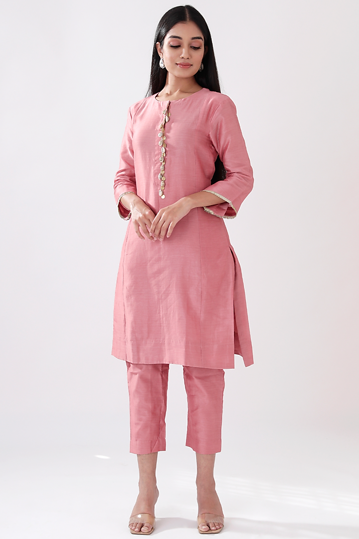 Pink Chanderi Kurta Set by Komal Shah