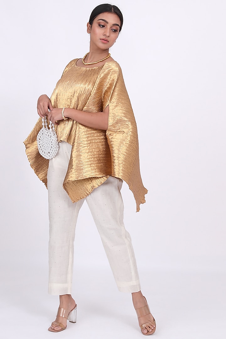 Gold Tissue Cape Set by Komal Shah