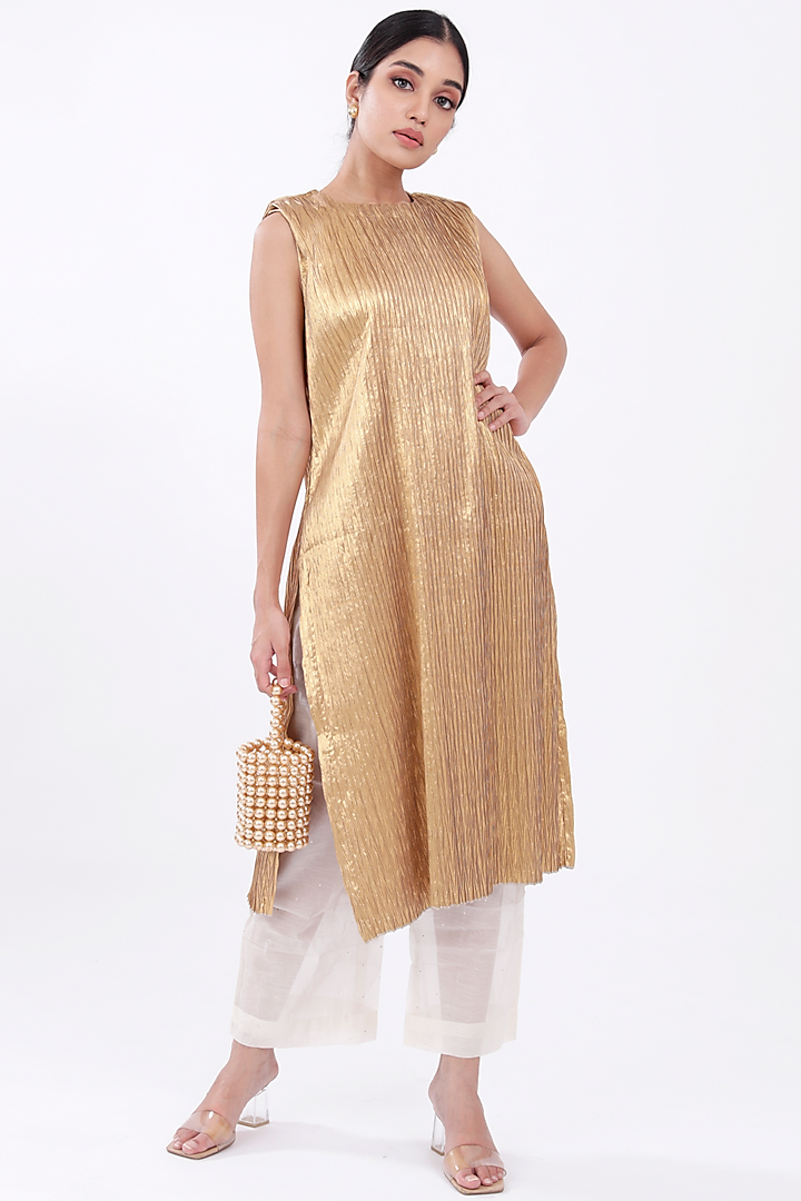 Gold Tissue Kurta Set by Komal Shah