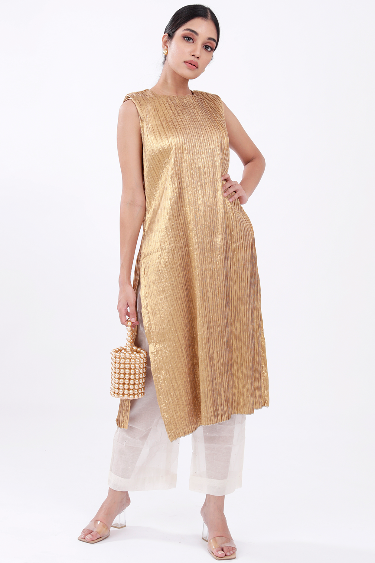Gold Tissue Kurta Set by Komal Shah at Pernia's Pop Up Shop