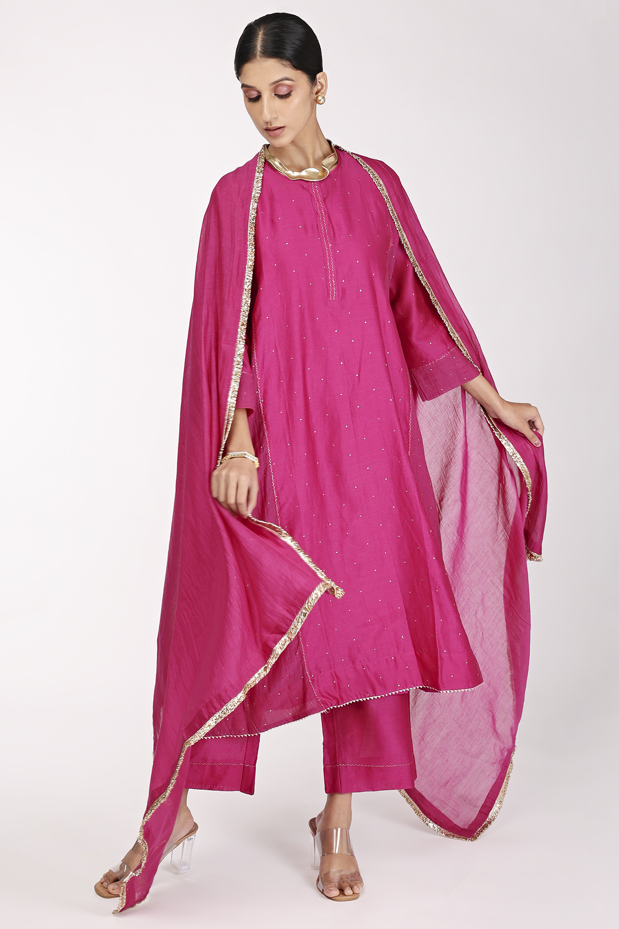 Purple Chanderi Embroidered Tunic Set by Komal Shah at Pernia's Pop Up Shop