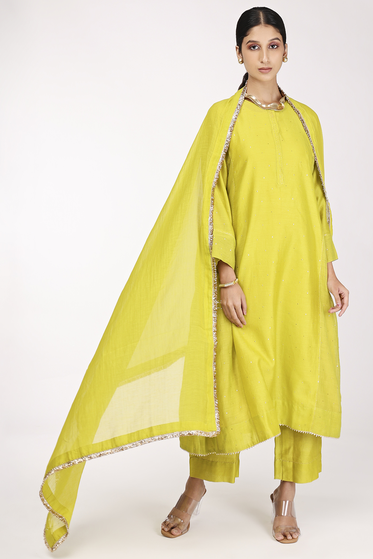 Green Chanderi Embroidered Tunic Set by Komal Shah at Pernia's Pop Up Shop