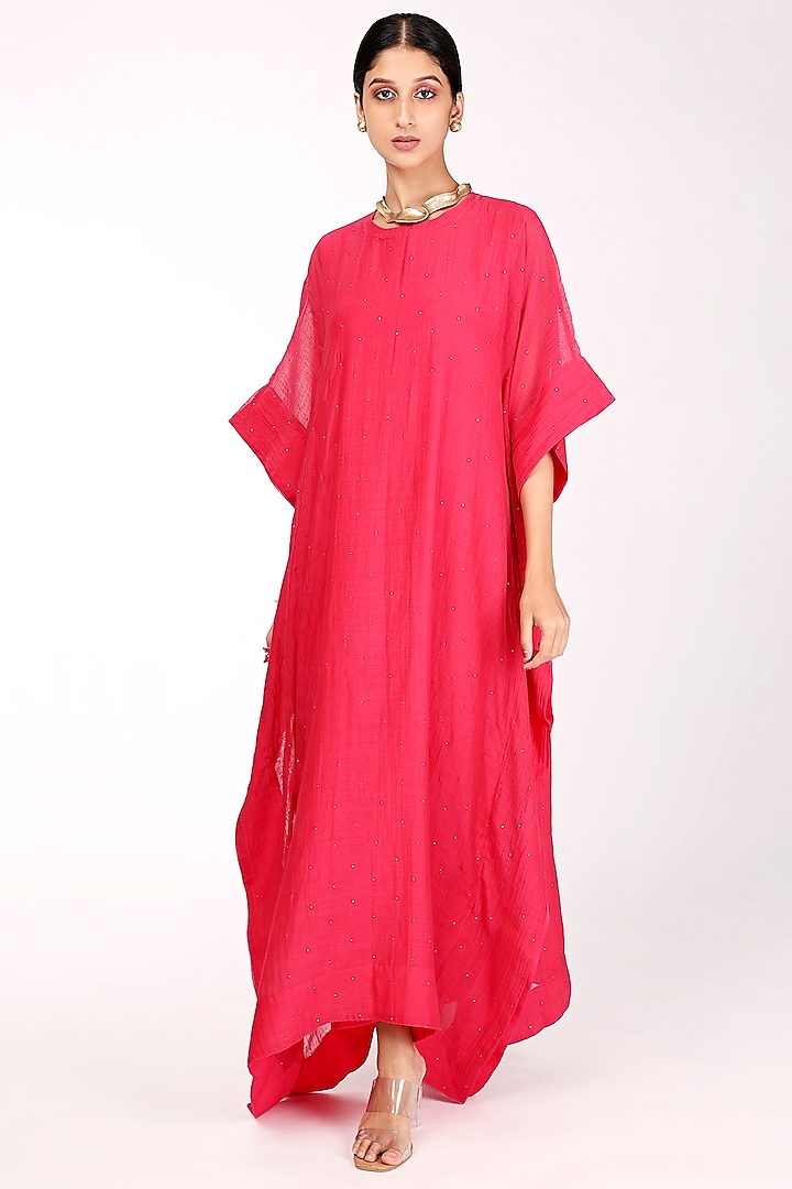 Pink Chanderi Embroidered Kaftan by Komal Shah