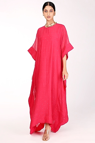 Pink Chanderi Embroidered Kaftan by Komal Shah