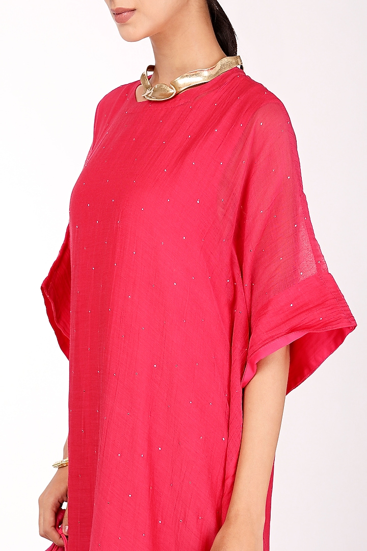 Pink Chanderi Embroidered Kaftan by Komal Shah at Pernia's Pop Up Shop