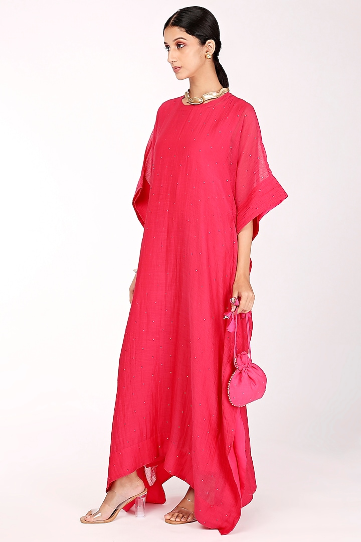 Pink Chanderi Embroidered Kaftan by Komal Shah at Pernia's Pop Up Shop