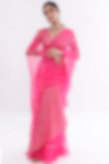 Pink Organza Saree Set by Komal Shah
